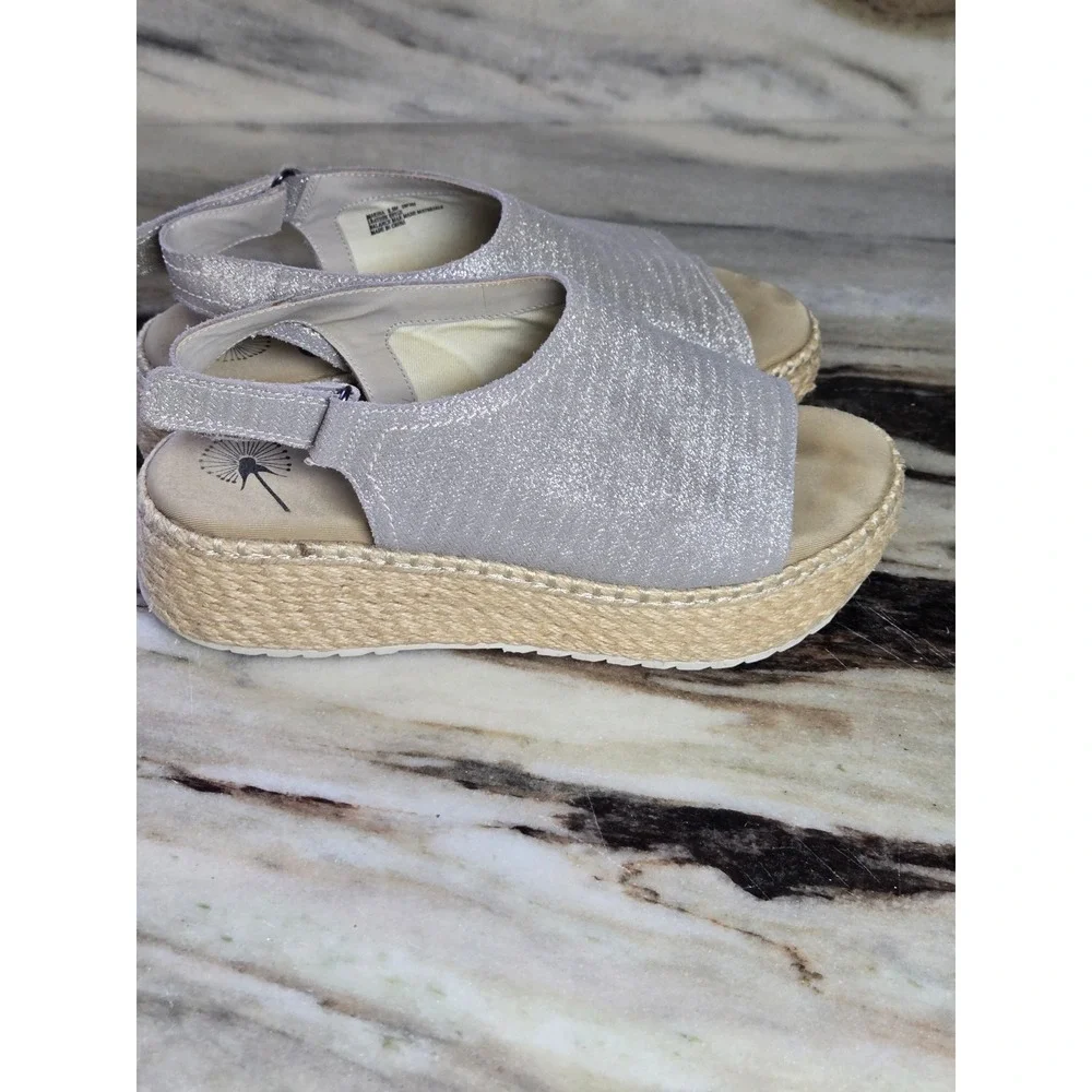 OTBT Marisol Silver Metallic Platform Espadrille Wedge Sandals Womens 8.5 M